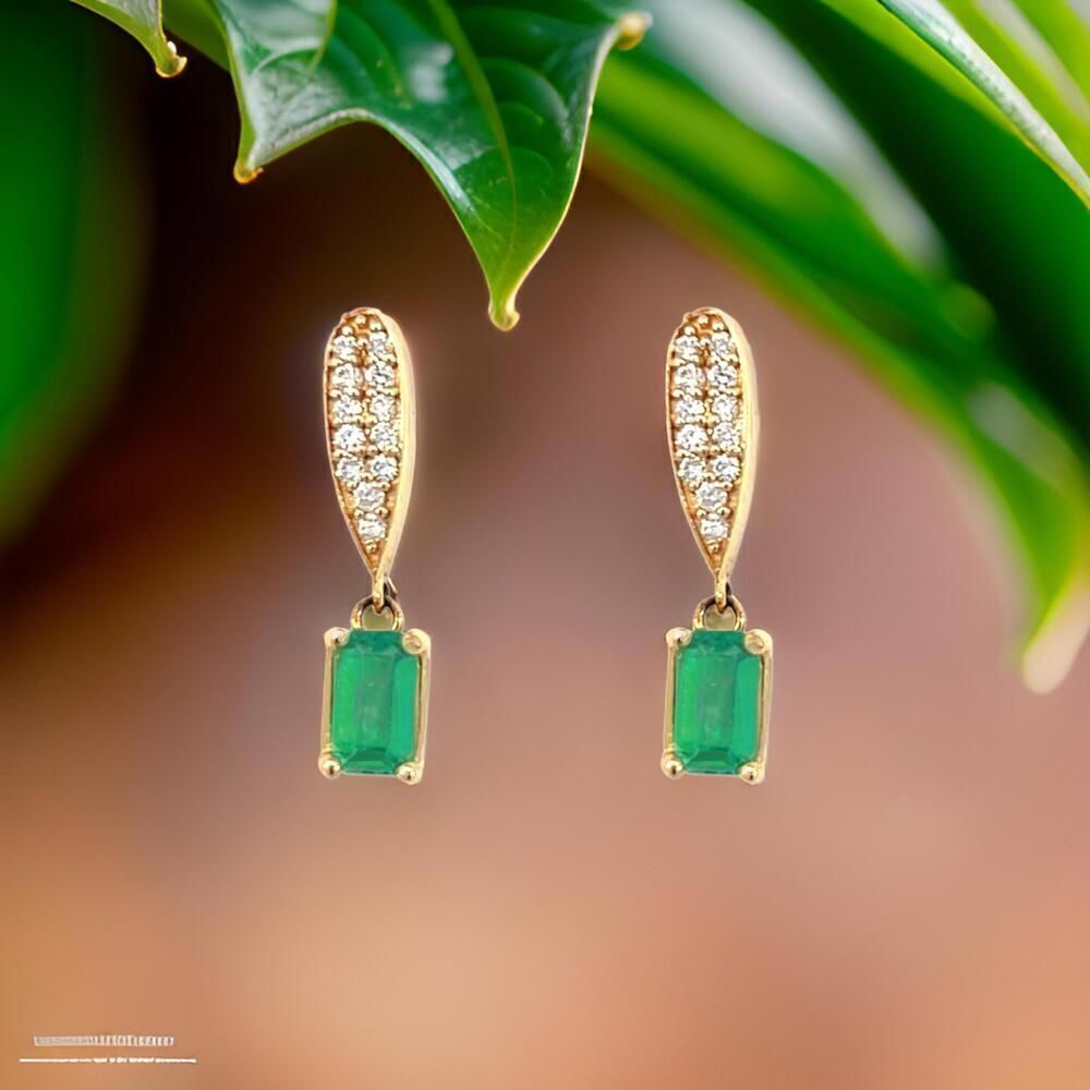 Natural Emerald Diamond Earrings 14k Gold 1.09 TCW Certified $2,490 018697